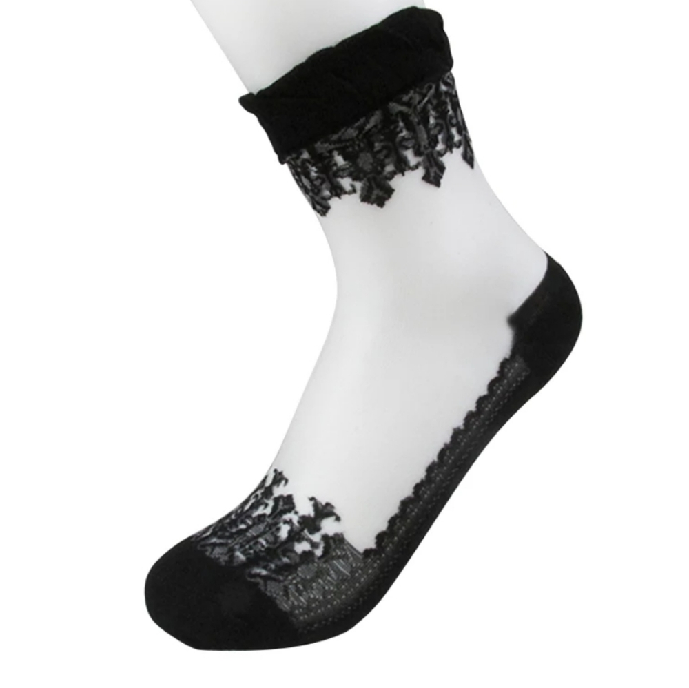 🎃🕸️ Wednesday Adams Style Embroidered Sheer Lace Socks 🏆HP🏆 - Picture 5 of 8